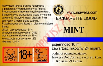 MENTHOL - MINT 24mg/ml poj. 10ml LIQUID INAWERA