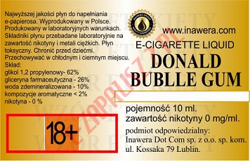 DONALD BUBBLE GUM  poj. 10ml INAWERA LIQUID bez nikotyny