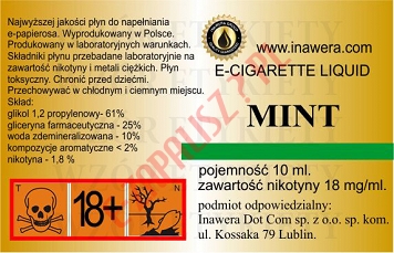 MENTHOL - MINT 18mg/ml poj. 10ml LIQUID INAWERA