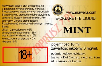 MINT  poj. 10ml LIQUID INAWERA  bez nikotyny