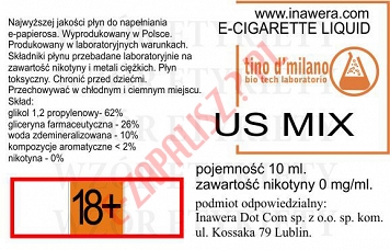 US MIX  poj. 10ml LIQUID INAWERA bez nikotyny