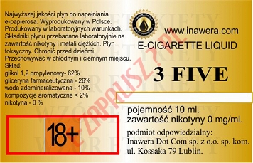 3 FIVE  poj. 10ml LIQUID INAWERA bez nikotyny